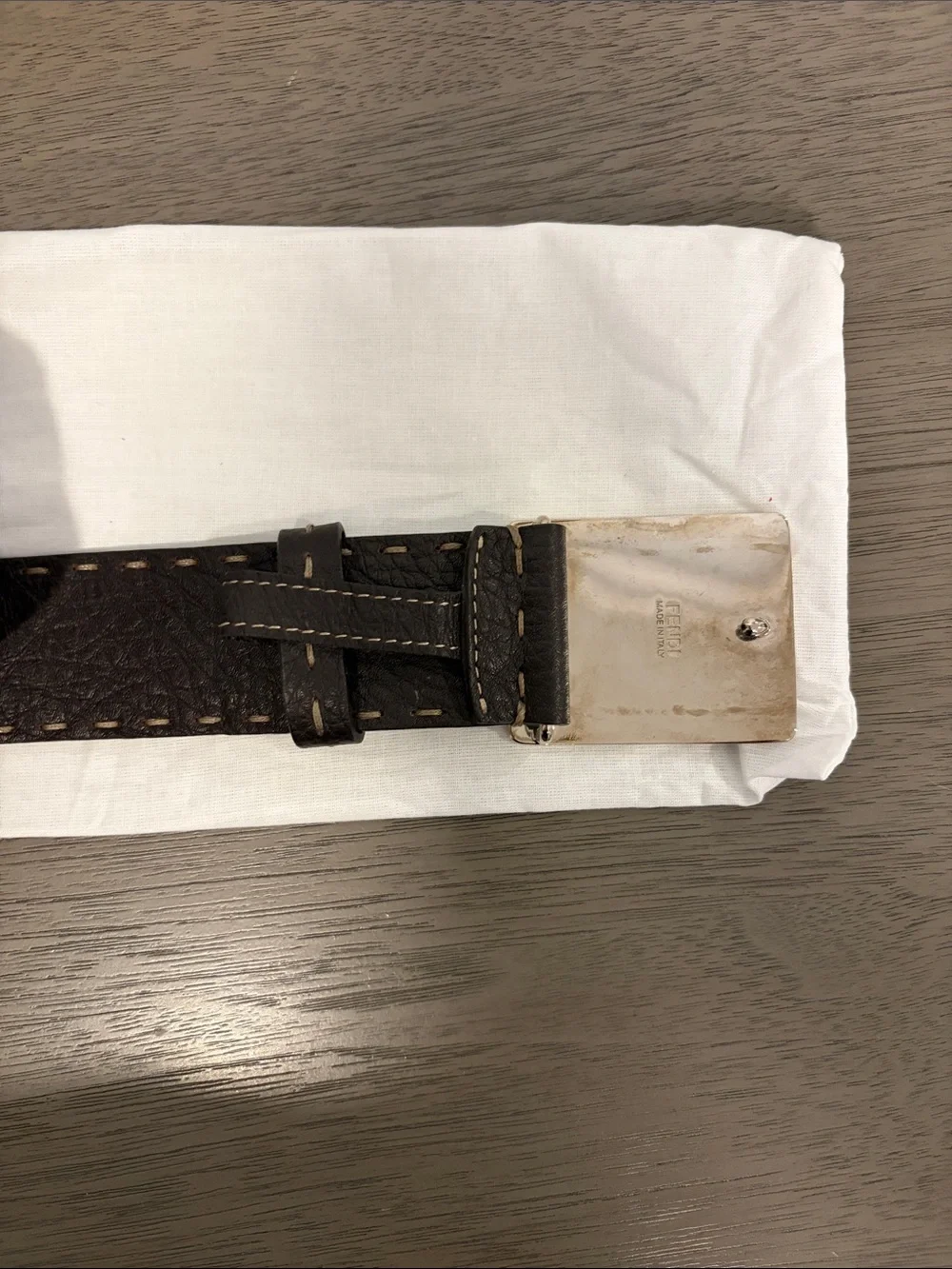 Fendi Black Leather Belt with Gold Engraved Horse Buckle